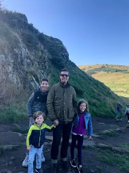 Dad with kids at Aurther's Seat Edinburgh Scotland